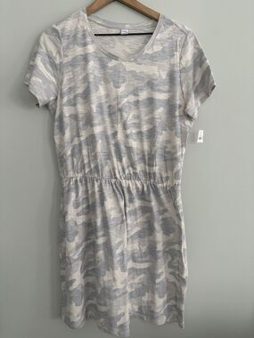 Old Navy Camo Dress Gray Women's Large Elastic Waist Cotton NWT